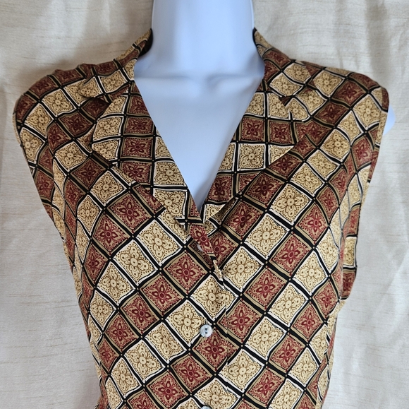 NWOT Casual Corner red tan gold print silk blouse top Womens 12 - Picture 8 of 8